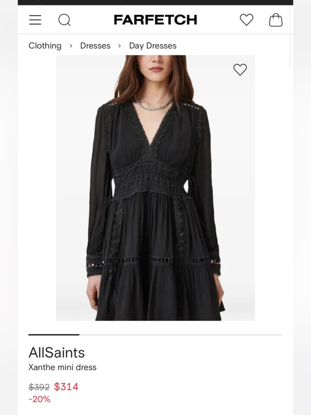 All Saints | Women's Xanthe Lace-Trimmed Long Sleeve Mini Dress – US Size 6 - Picture 2 of 10